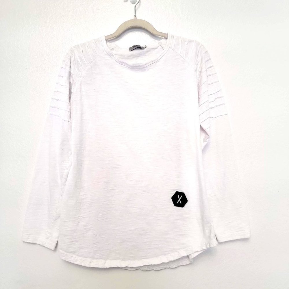 Polo Mano White Stripe Pleat Long Sleeve Shirt Size Large
